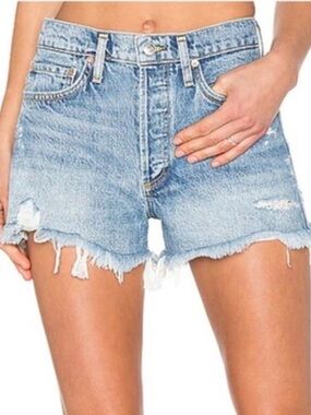 AGOLDE Parker Cutoff Light Wash High Rise Button Fly Distressed Denim Shorts